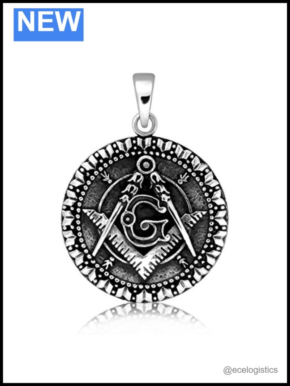 925 Sterling Silver Round Freemason Masonic Pendant